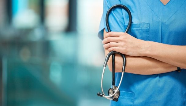 Nurse,,Woman,And,Arms,Crossed,For,Cardiology,With,Stethoscope,In